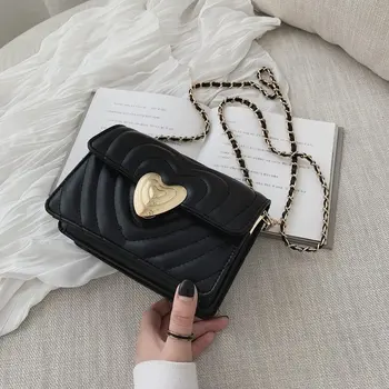 

Women Shoulder Bag Heart Striped Woman's Crossbody Bags PU Leather Small Flap Female Messenger Bag Solid Flaps for Ladies Gift