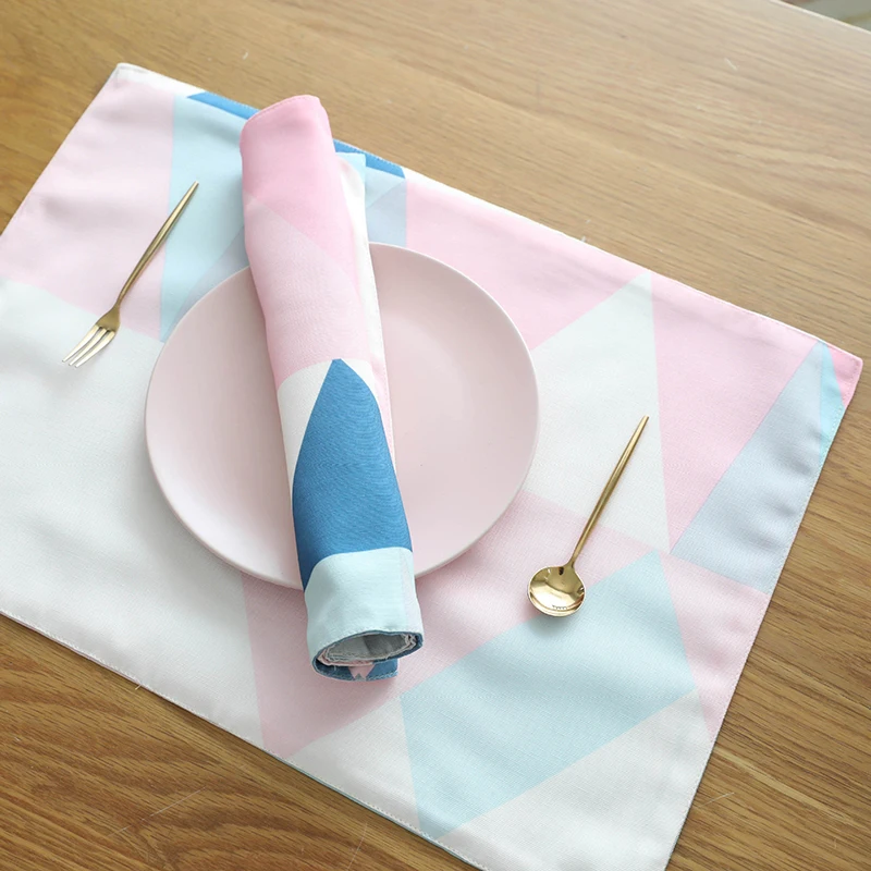 

Double-sided Pink Blue Geometric Pattern Dining Table Mat Table Napkin Placemats Bowls Coasters Kitchen Accessories
