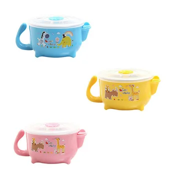 

Stainless Steel Baby Dishes Bowl Portable Children's Tableware Insulation Anti-hot Rice Soup Single Handle Bow for kids