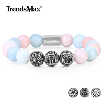 

10mm Natural Stone Grade A Beaded Bracelet Stretch 925 Sterling Silver Morganite Multi Beryl Aqua Women Girl Gift TBB007