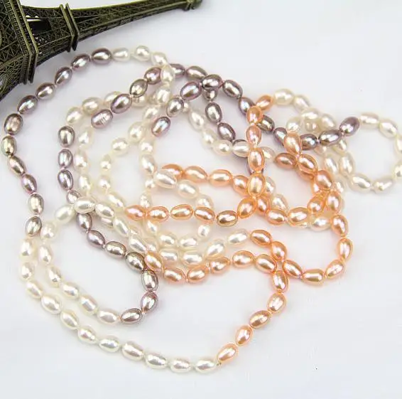 

Perfect Pearl Necklace AA 6-7MM White Pink Purple Color Beautiful Mixes Color 60inches Long Pearl Jewelry,Fashion Lady's Gift