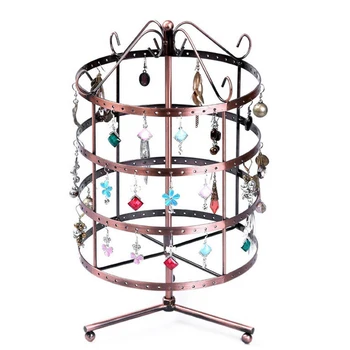 

144-holes Four-layer Alloy Earrings Show Rack Round Rotatable Ornaments Holder Display Rack Organizer Shelves