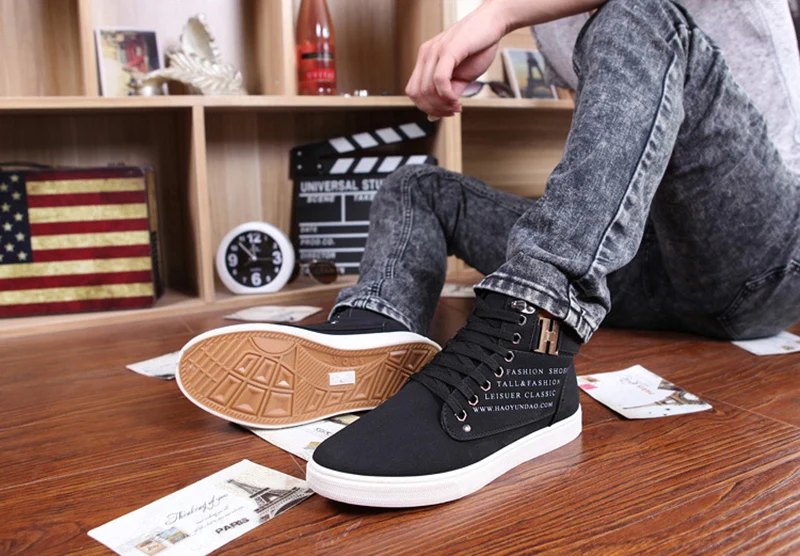 Hot Men Boots Fashion Warm Winter Men shoes Autumn Leather Footwear For Man New High Top Canvas Casual Shoes Men