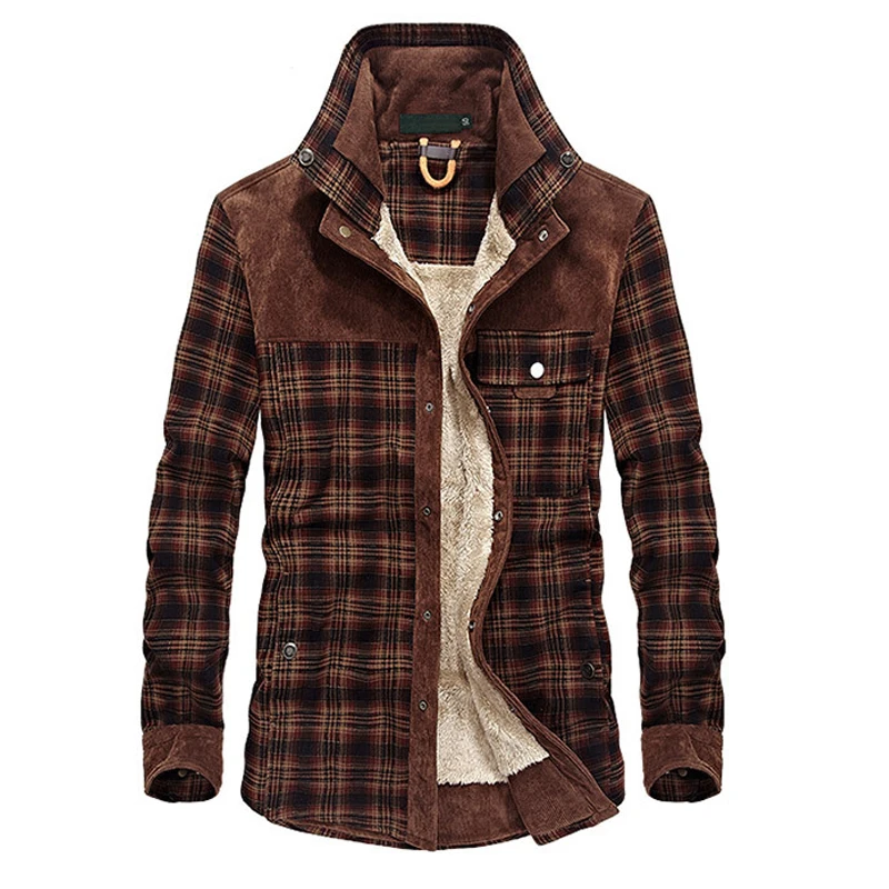 

Brand Winter Jacket Men Thick Warm Fleece Jacket Coat Male Plaid Military Jackets Pure Cotton Cashmere Outwear Size M-3XL