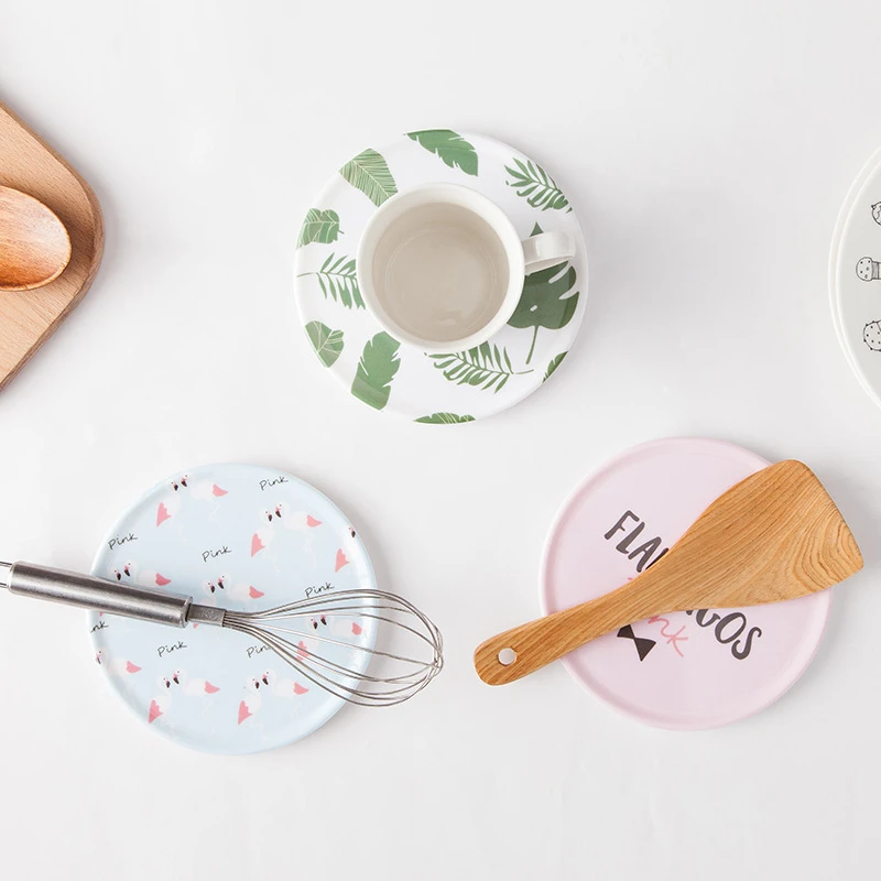 Melamine Imitation Porcelain Placemat Western-style Beautiful Round Anti-scalding Heat Insulation Pad Flamingo Tableware | Дом и сад