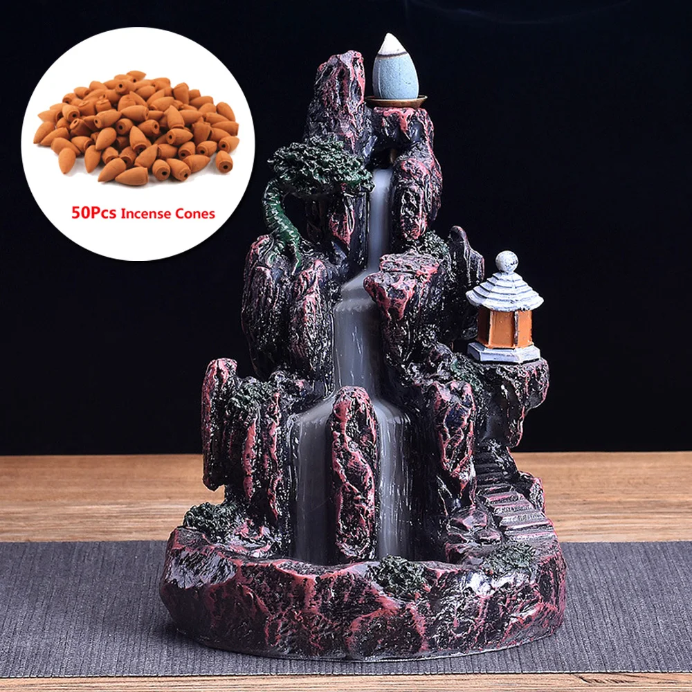

LED Backflow Waterfall Smoke Incense Burner Censer Holder Decor & Cone Incenses~