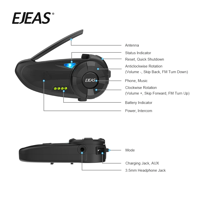 Ejeas Quick 20 2 гонщиков мотоцикл Связь 2 способ система внутренней связи для шлема гарнитура Q20 BT домофон с FM радио