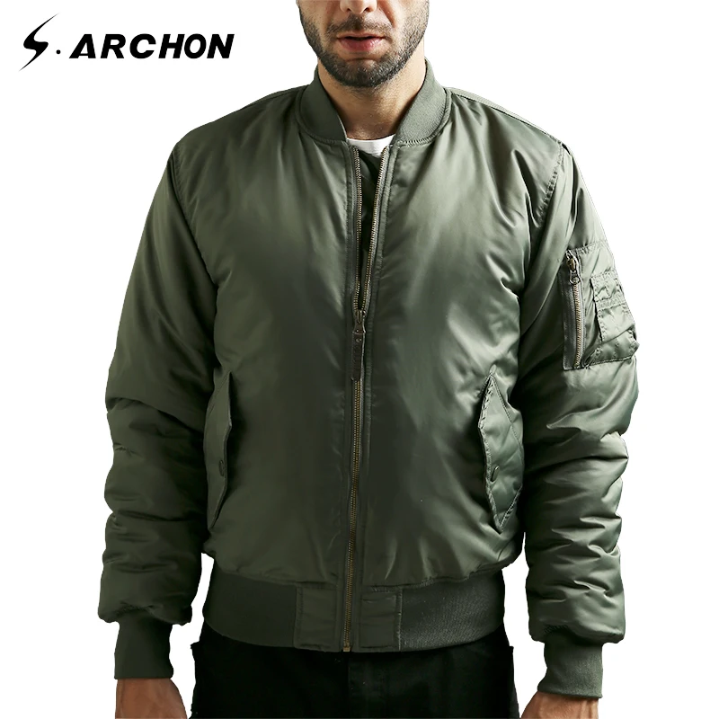 

s.archon MA1 Army Green Tactical Military varsity Flight for Men Bomber thick winter jackets