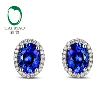 14k White Gold 3.12ct Violetish Blue Tanzanite & Natural Diamond Engagement Earrings Stud
