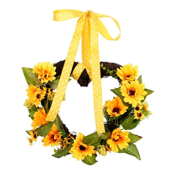 

Creative Heart-shaped Ribbon Garland Artificial Sunflower Wreath for Home Wedding Party Festival Decor (Without Light)