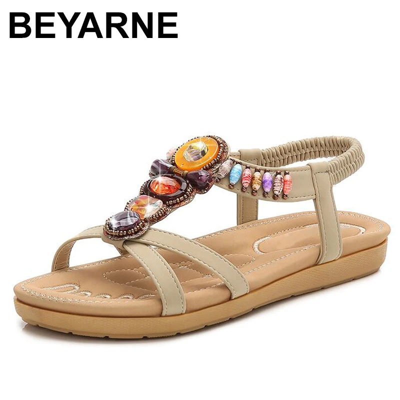 

BEYARNENew Bohemia Women Sandals Handmade Crystal Summer Shoes Woman Gladiator Beach FlatCasual FlipFlops Ladies Sandalias Mujer