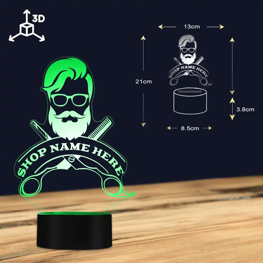 Barbershop Hair Hairdresser Haircut Business Beard Salon Man Led Night Lamp Custom Barber Shop Name Acrylic Led Edge Light Logo