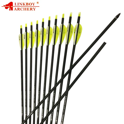 Tiro com Arco Flechas de Carbono Polegada de Plástico Arco de Caça Linkboy Polegada Id6.2mm 2.8 Palhetas 90gr Dicas Composto Arco Recurvo Mix 30 Sp500