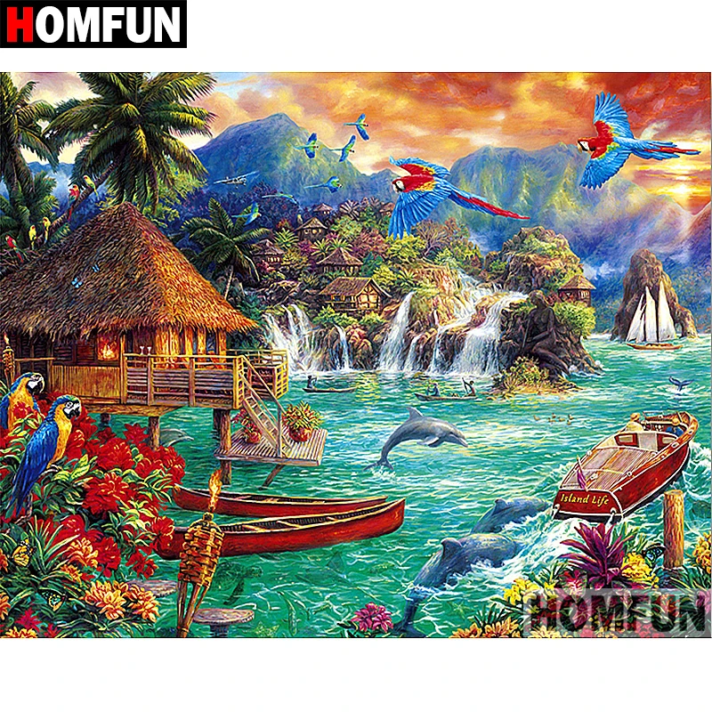 Алмазная 5D Вышивка HOMFUN A07631 полноразмерная/круглая картина океанский пейзаж
