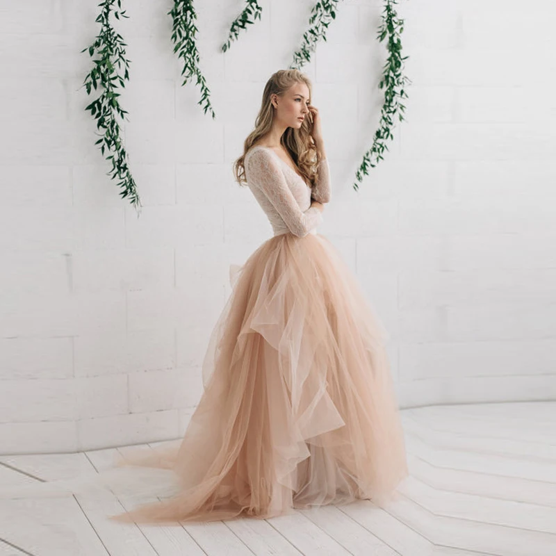 New Fashion Bridal Tulle Skirt Champagne Nude Ivory Wedding Skirts