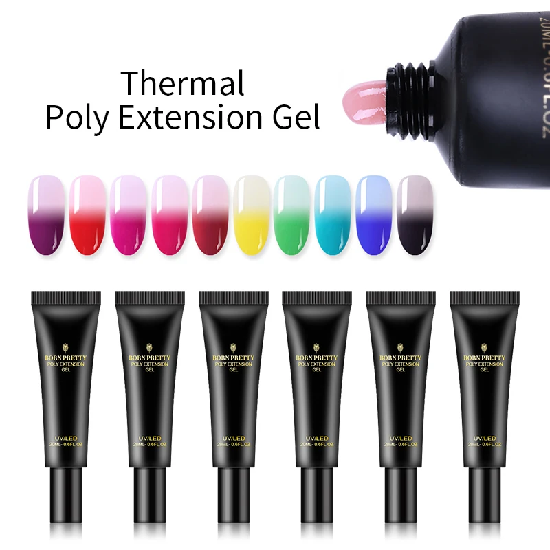 

BORN PRETTY 20ml Thermal Poly Extension UV Gel Polish 2 Layers Color Changing Nail Tips Finger Extension Soak Off Gel Varnish