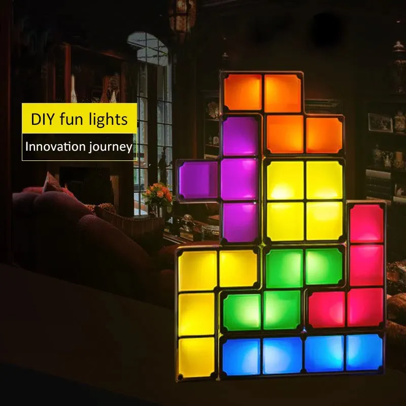 DIY Tetris Puzzle светильник, Штабелируемый светодиодный настольный светильник, строительный блок, светодиодный ночник, романтическая новинка, лампа для подарка ребенку