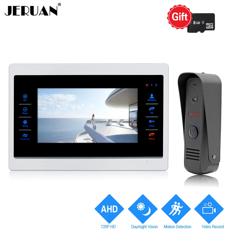 

JERUAN 720P AHD HD Motion Detection 7`` Video Door Phone Doorbell Unlock Intercom System Record Monitor +1.0MP IR Mini Camera