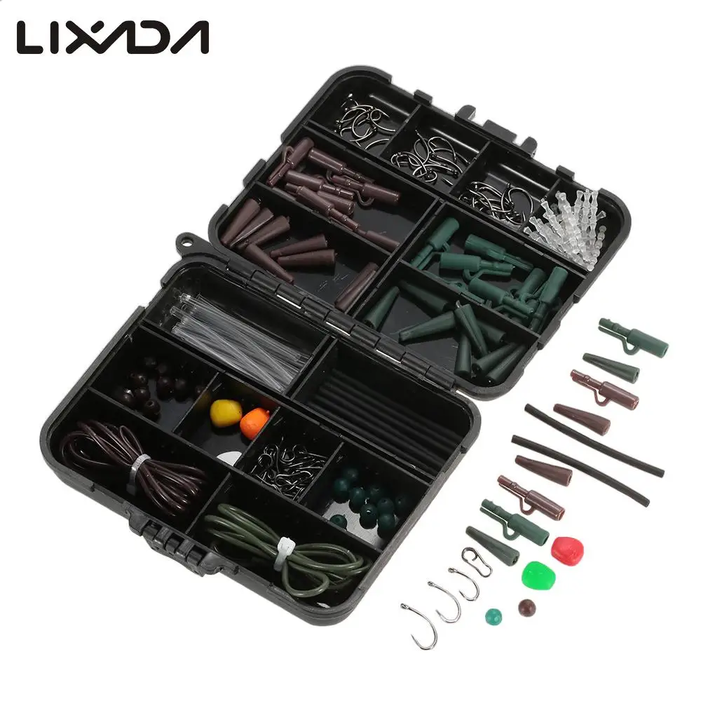 

142Pcs/lot Carp Lure Fishing Accessories Tackle Box Set with swivels / hooks / sleeves / rubbers tubes for carp fishing