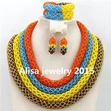 Новинка модные элегантные нигерийские африканских Кристалл Бусины с Хрустальный цветок Брошь Наборы свадебных ювелирных изделий c000542