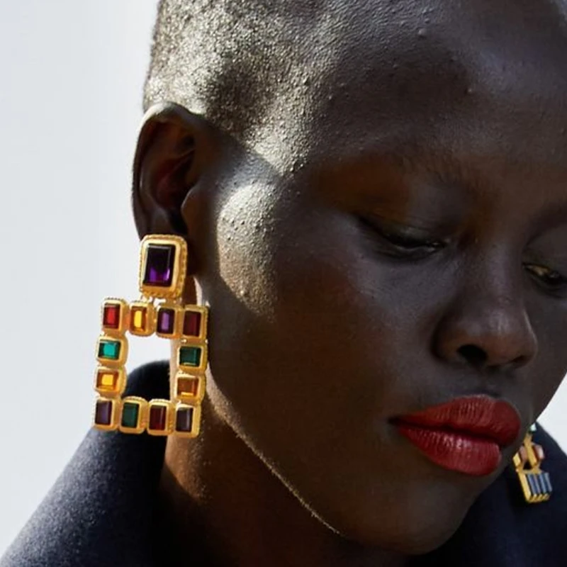 

AOTEMAN 2019 New arrival za crystal geometric earrings Bohemian Geometric Big long Dangle Earrings For Women vintage jewelry