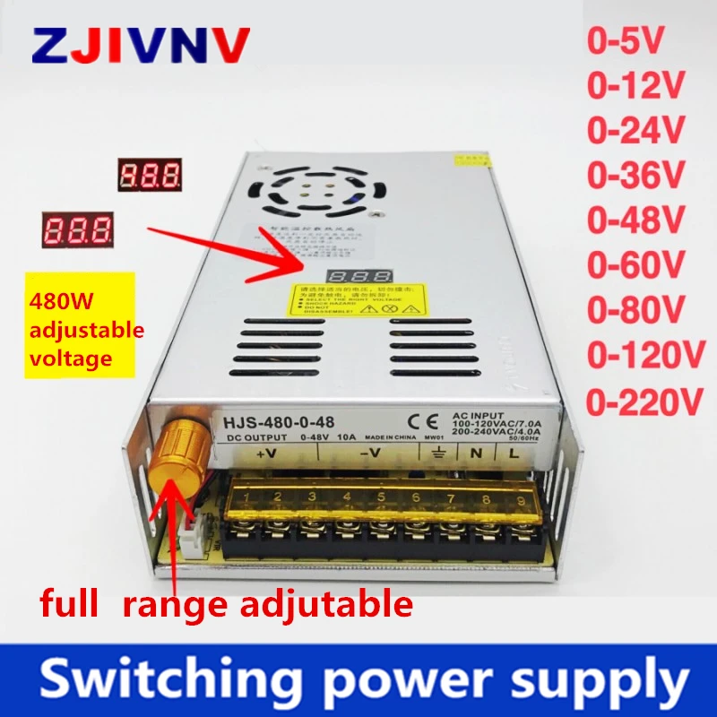 480W digital display switching power supply Adjustable voltage 0-5V 12V 24V 36V 48V 60v 80V 120v 22