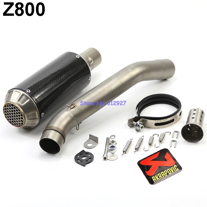 

Motorcycle Z800 Slip On Exhaust Pipe System Muffler Motorbike Carbon Fiber Akrapovic Muffler Exhaust and Mid Pipe with DB Killer