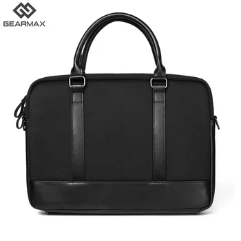 

14 Inch Men Laptop Messenger Bags Black Genuine Leather Notebook Bag Wool Felt Business Laptop Briefcase Zipper Shoulder Bag