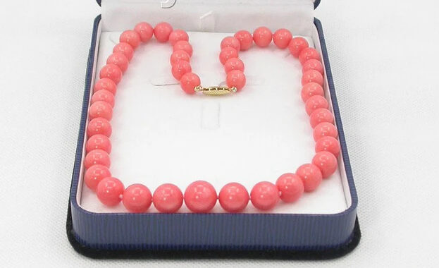 

GRADUATED 17" 100% NATURAL 14MM PINK CORAL NECKLACE 14K GOLD CLASP j7889