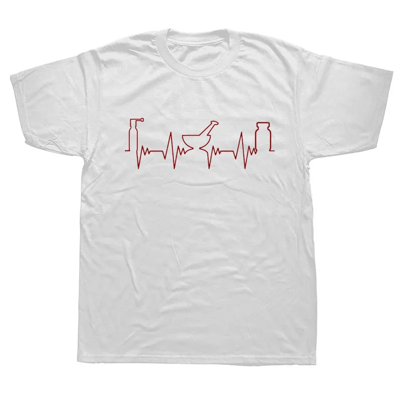 Новинка, Хлопковая мужская футболка с коротким рукавом и принтом «Расслабьтесь», «провизор здесь», «Аптека», «Аптека», футболки с сердечным ритмом - Цвет: WHITE