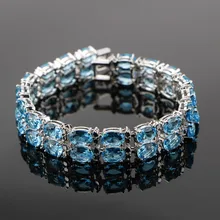 18 см Высокое качество ручной работы 925 пробы серебряные небесно-голубые Роскошные CZ браслеты серебро 925 ювелирные изделия для женщин подарочная коробка