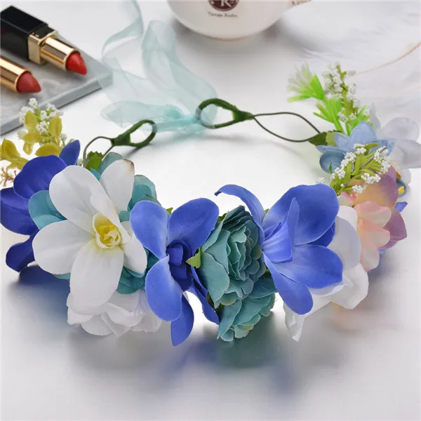 Весенний цветок венок женская голова Корона девушки цветочные аксессуары для волос - Цвет: 1100 blue