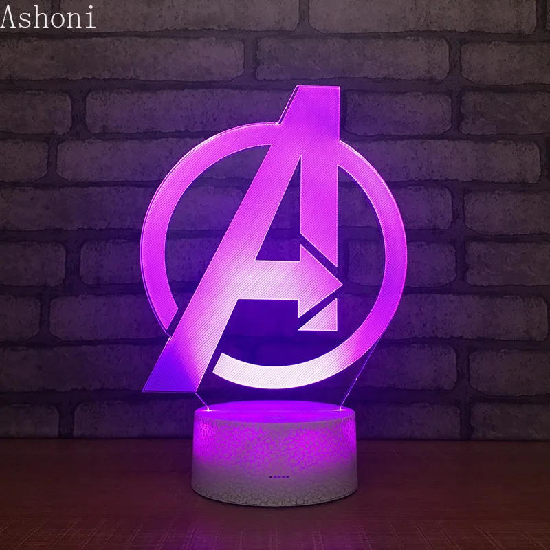 Marvel Мстители 3D настольная лампа капитан Марвел акриловый 7 цветов меняющийся ночной Светильник USB декоративные детские игрушки подарки