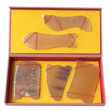 Хорошее качество натуральный расчески из бычьего рога guasha тарелка рыба и s-образный желтый бык рога 5 шт./компл