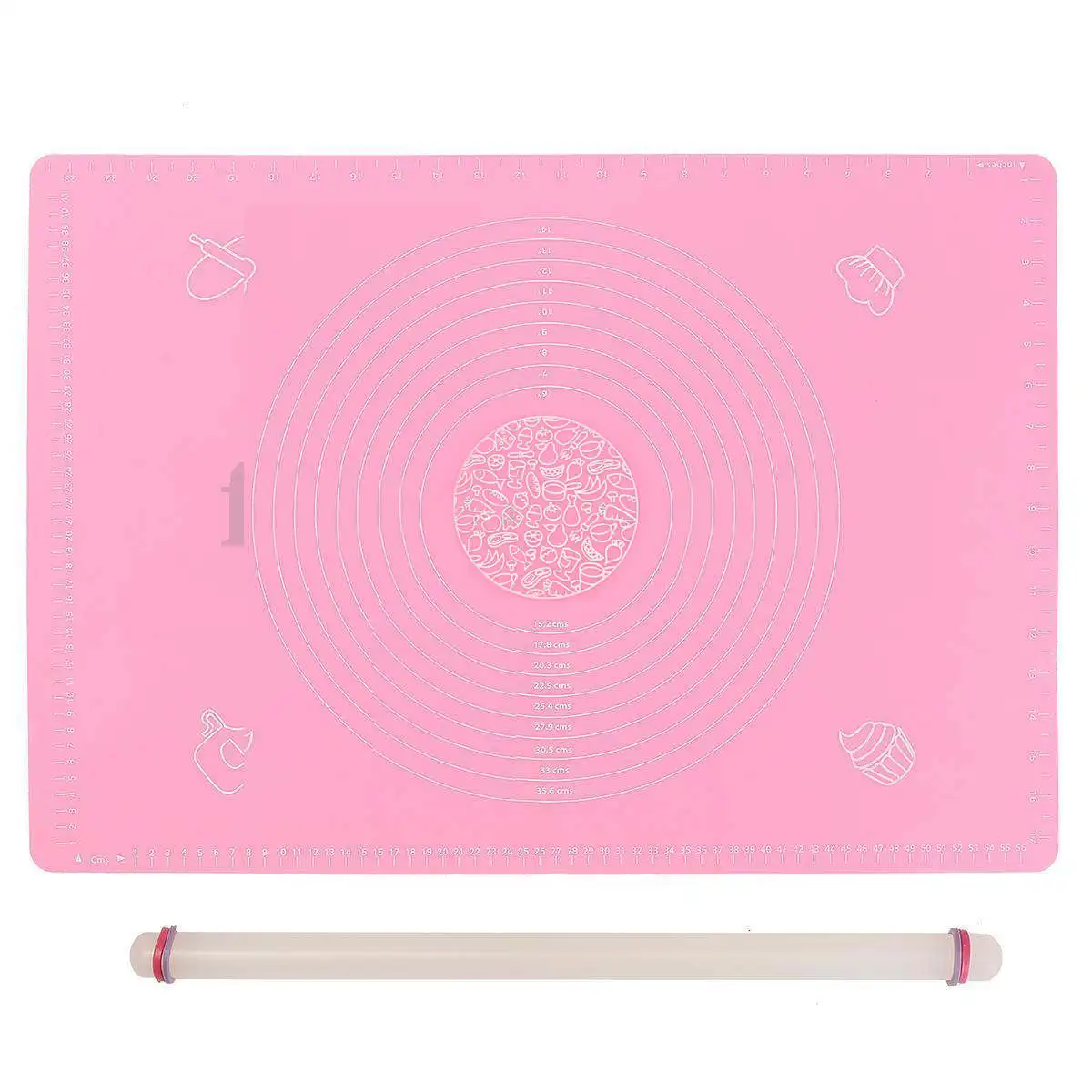 JX-LCLYL 2pcs Nonstick Silicone Baking Cooking Mat with Measurement + Fondant Rolling Pin