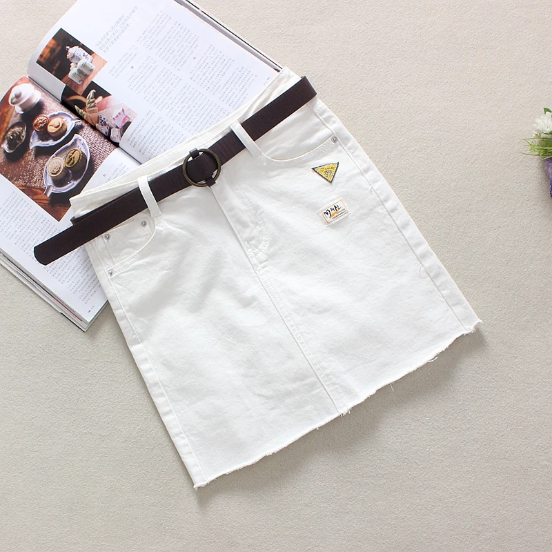 

2019 White Jeans Skirts Womens Summer Letter Pattern Natural Elastic Skinny Pencil Skirts Knee-Length Shorts Denim Skirts 60080