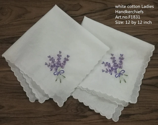 Handkerchief Ladies - Scalloped Edge Cotton, Woven Border – Irish Linen  Stores