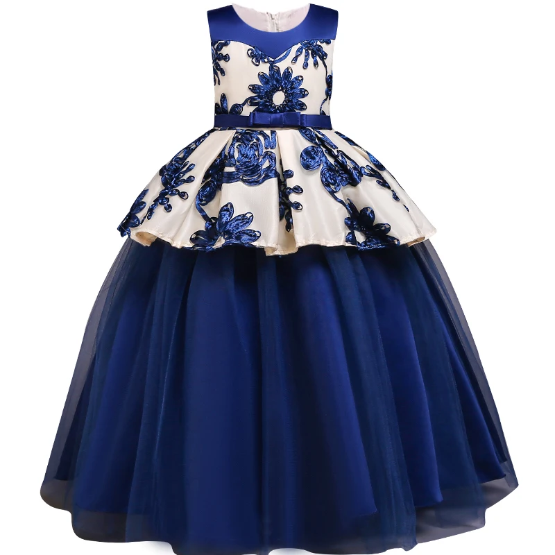 Бальное платье принцессы с цветами для крещения для маленьких девочек; Детские платья подружек невесты для девочек; платье для свадебной вечеринки; платье для первого причастия - Цвет: Синий