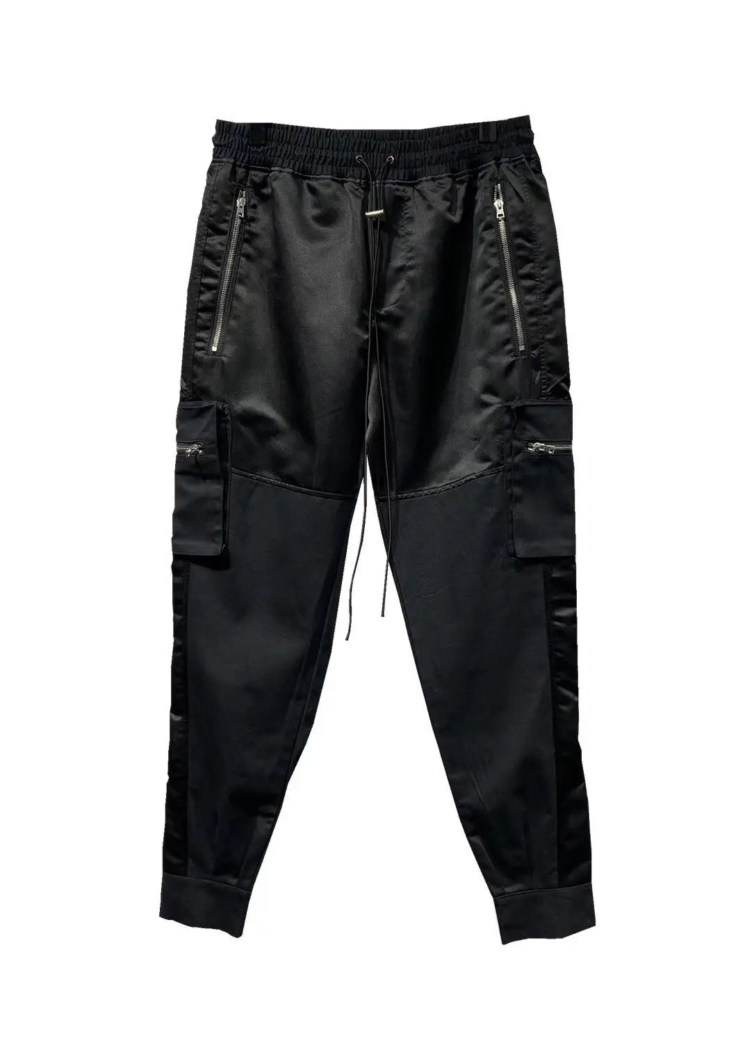black QoolXCWear, мужские брюки в стиле хип-хоп, сатиновые, в стиле пэчворк, брюки-карго, мужские, уличные, с застежкой на лодыжке, свободные, подходят для бега - Цвет: black