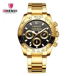 Модные Роскошные Лидирующий бренд CHENXI для мужчин золотые часы черный стильный 30 м водостойкие светящиеся стрелки повседневное мужской