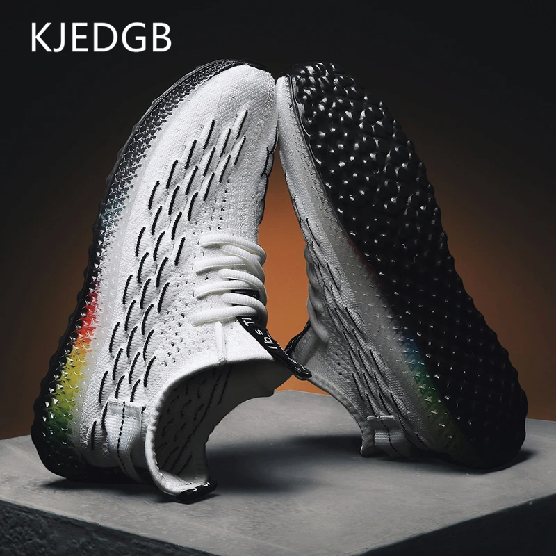 

KJEDGB New Men Shoes 2019 Summer Flyknit Breathable Designer Sneakers Soft Men Walking Shoe Fashion Casual Male Shoes