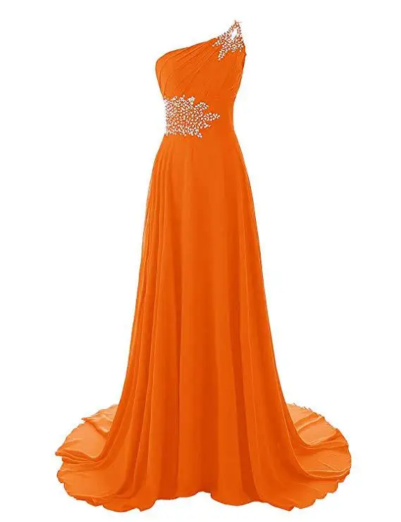Европейский стиль дешевые платья подружек невесты на одно плечо шифон Омбре пляжные летние свадебные вечерние платья для гостей - Цвет: Оранжевый