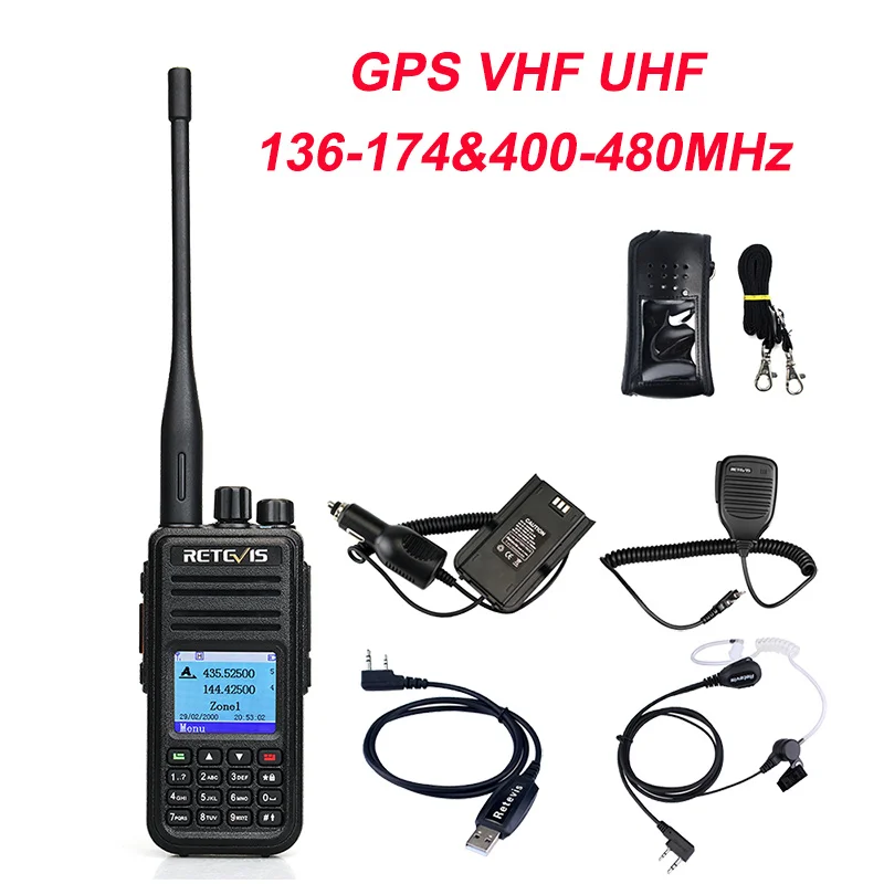 Retevis RT3S Двухдиапазонная DMR радио цифровая рация с GPS DCDM TDMA радиостанция Hf трансивер+ аксессуары - Цвет: VHF UHF with GPS