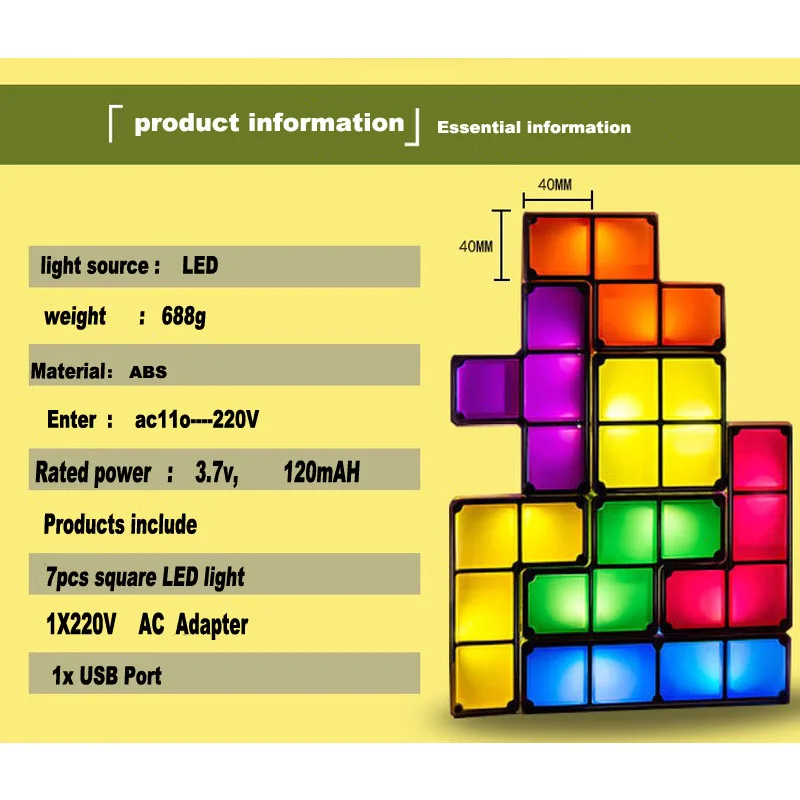 DIY Tetris Puzzle светильник, Штабелируемый светодиодный настольный светильник, строительный блок, светодиодный ночник, романтическая новинка, лампа для подарка ребенку