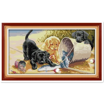 

Three Dogs 4 Chinese Counted Cross Stitch Pattern Cross Stitch Kit Embroidery Cross Set Home Decor 11CT 14CT Printed On Canvas
