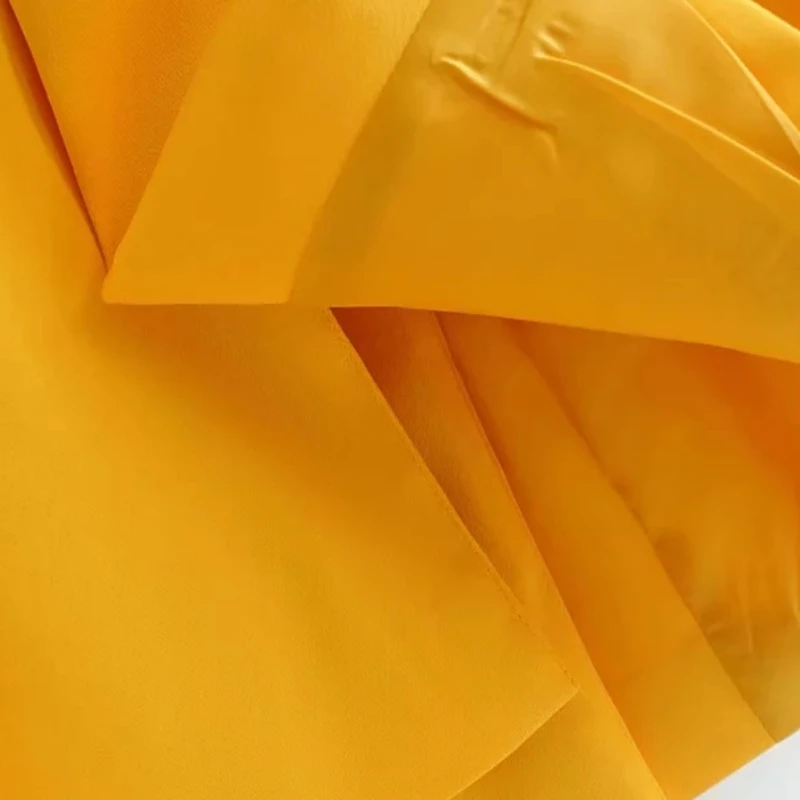 Женщины шикарный желтый карманы двубортный длинные рукава носить пальто- управление твердых случайных одежду. c653