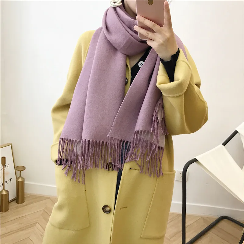 Female new 10 colors tassel scarf monochrome double-sided warm shawl imitation cashmere bib