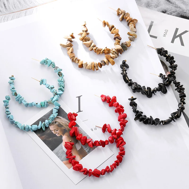 

2019 Fashion Female ZA C Shape Drop Earrings For Women Trendy Bohemian Irregular Natural Stone Hanging Earring Party Jewelry