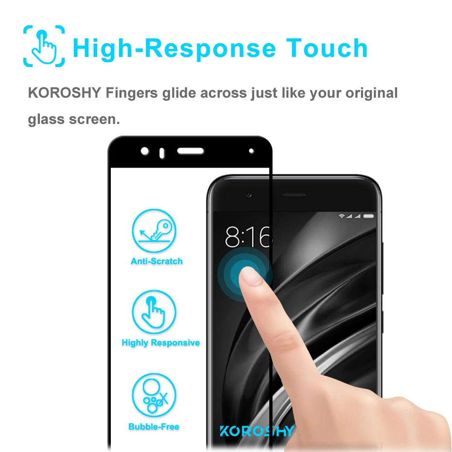 KOROSHY Full Cover Tempered Glass for Xiaomi Mi6 Mi 6 M6 Pro Prime Screen Protector Bubble Free Scratch Proof Guard Glass Film (6)