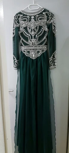 Настоящая фотография формальное платье с длинными рукавами Прозрачная спина с ручной вышивкой бисером Выпускные вечерние платья OL102345B - Цвет: Green
